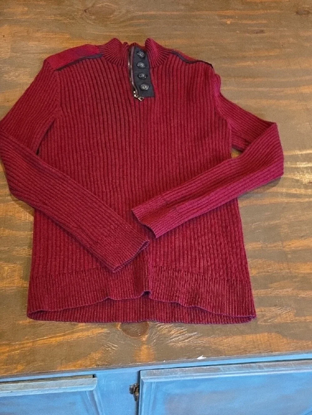 INC International Concepts Women's Ribbed Maroon Button-Trim Sweater